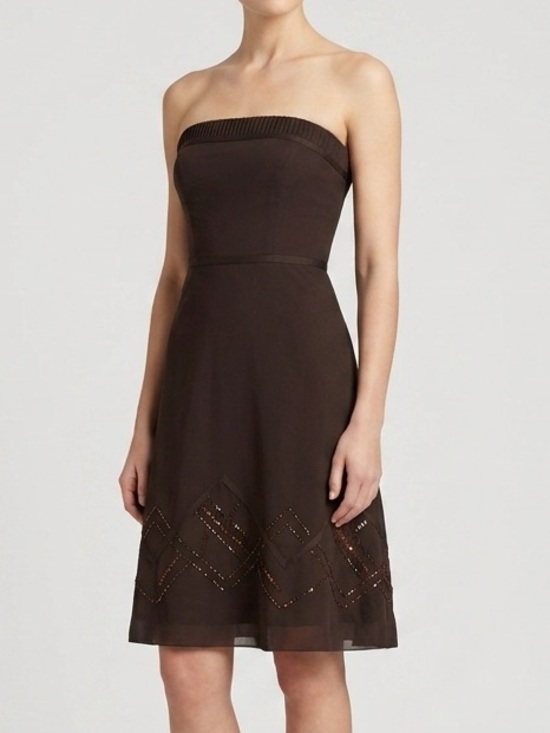 LOFT Dresses & Skirts - Ann Taylor LOFT Y2K Strapless Sequin Hem Dress in Brown Women’s Size 4 NWT